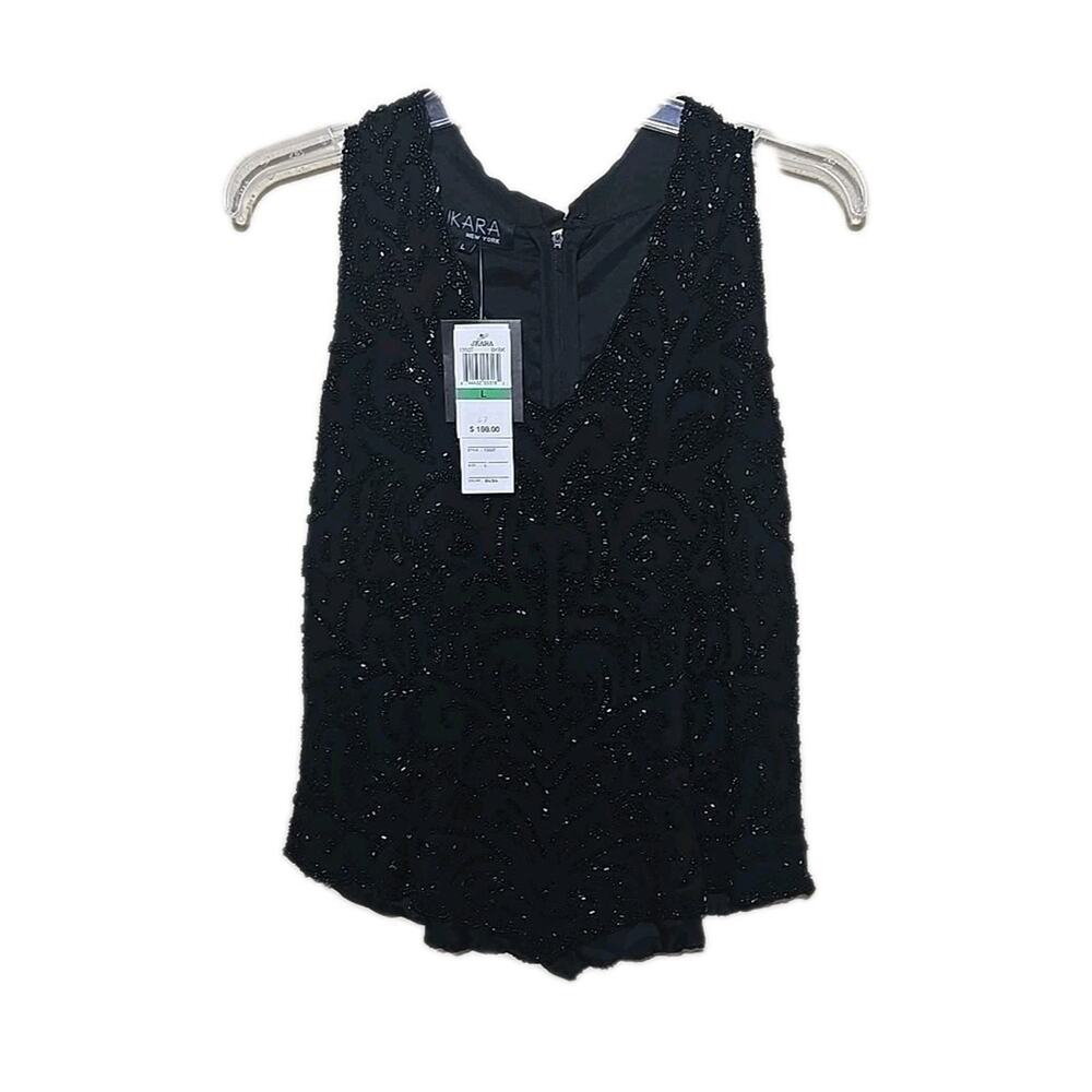 NWT Vtg J Kara Black V-Neck Beaded Elegant Formal‎ Tank Top Womans Size Large